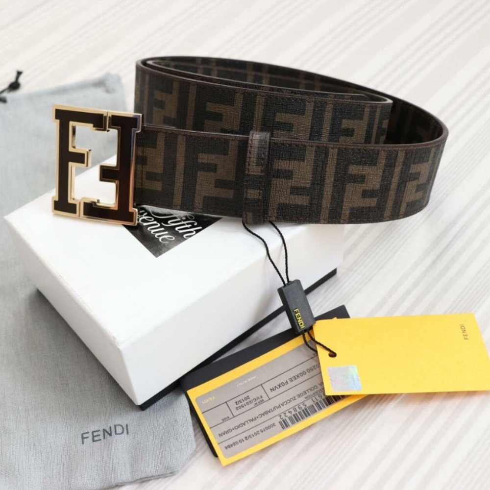 Men's Authentic Brown Fendi College Logo FF Buckle